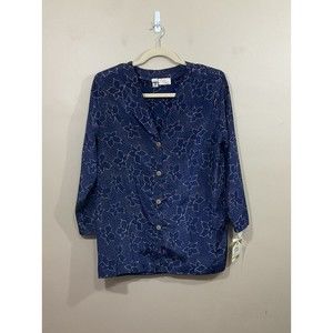 VTG Lady Carol Button Up Shirt 18 Blue Floral Cottagecore 80s Granny Retro NWT